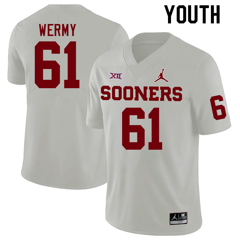Youth #61 Kenneth Wermy Oklahoma Sooners College Football Jerseys Stitched Sale-White - Click Image to Close